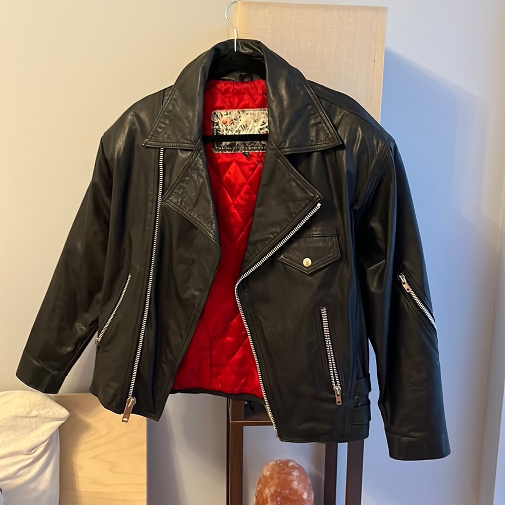 Moto Oversized Genuine 1980s Leather Bomber Jacket